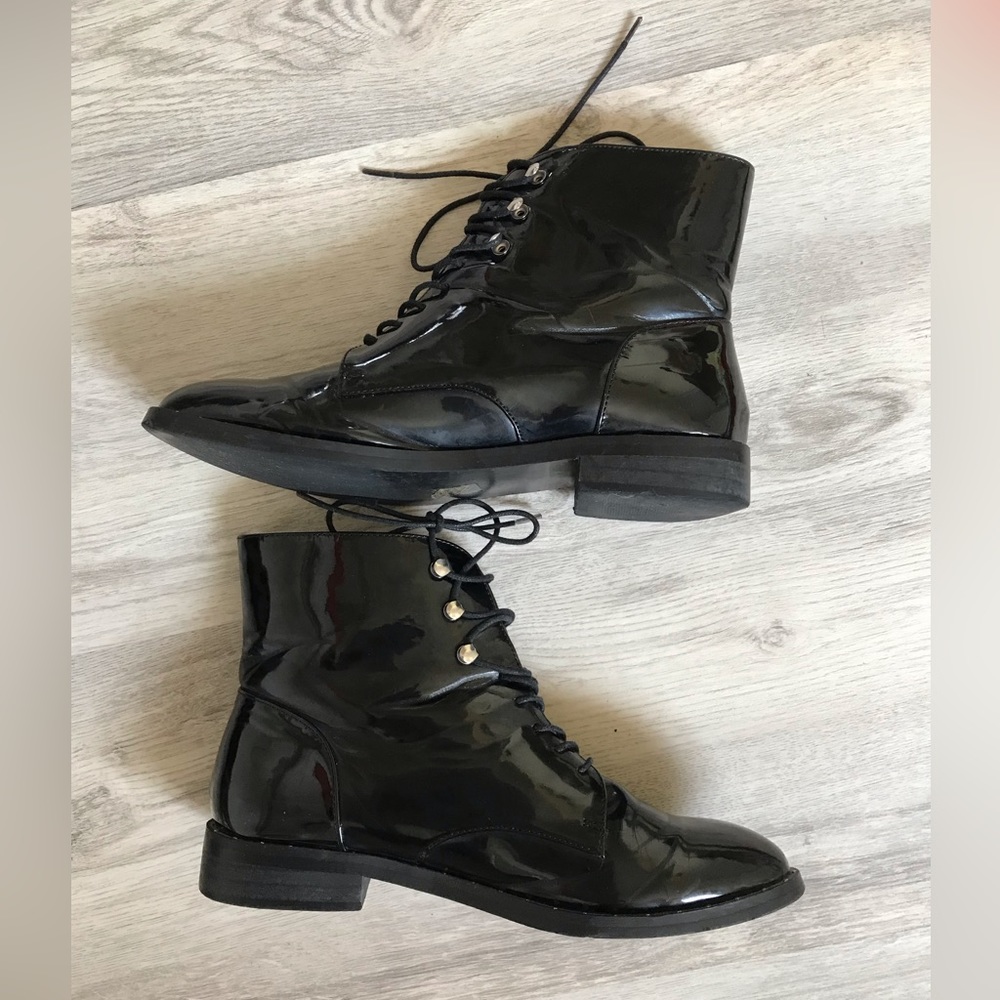 Corina Black Patent Leather booties, Sz 40=US 9-9.5